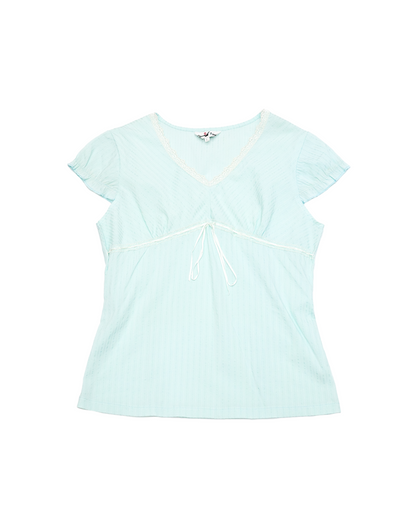 Mint V-Neck Ribbon Top