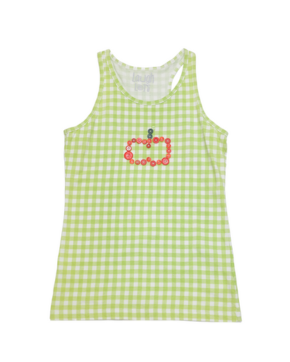 Green Gingham Apple Button Tank