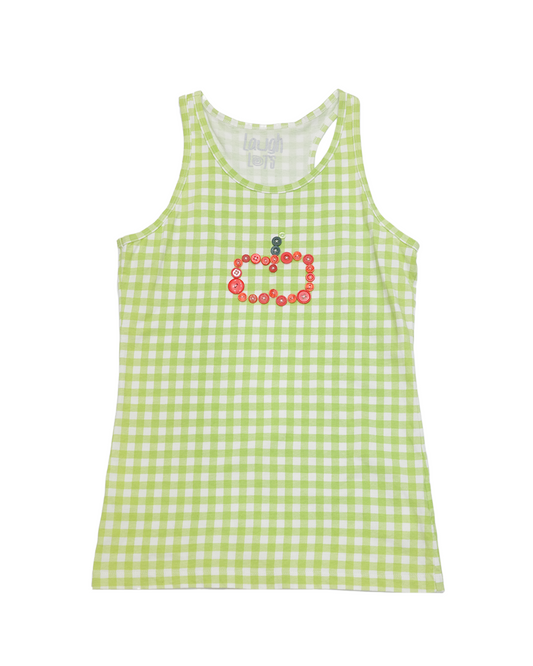 Green Gingham Apple Button Tank