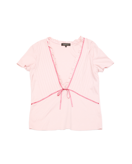 Pink Pleated V-Neck Top