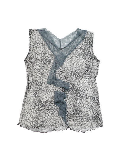 Sheer Patterned Lace Trim Top