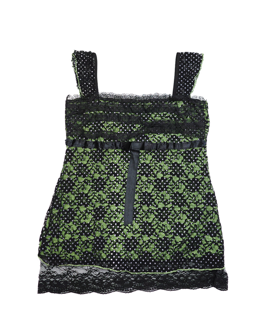 Lime & Black Dots Lace Cami