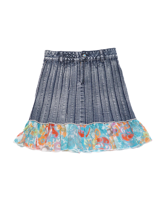 Blue Floral Denim Skirt