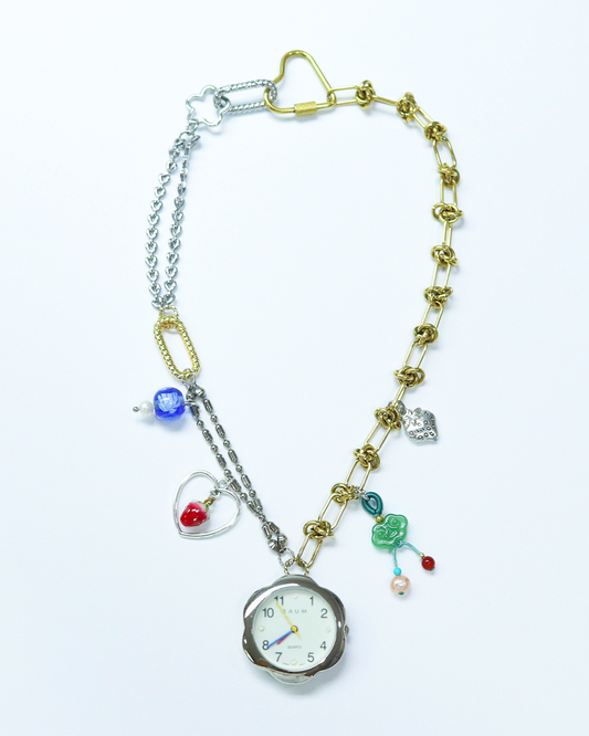 Silver Flower Vintage Watch Pendant Necklace