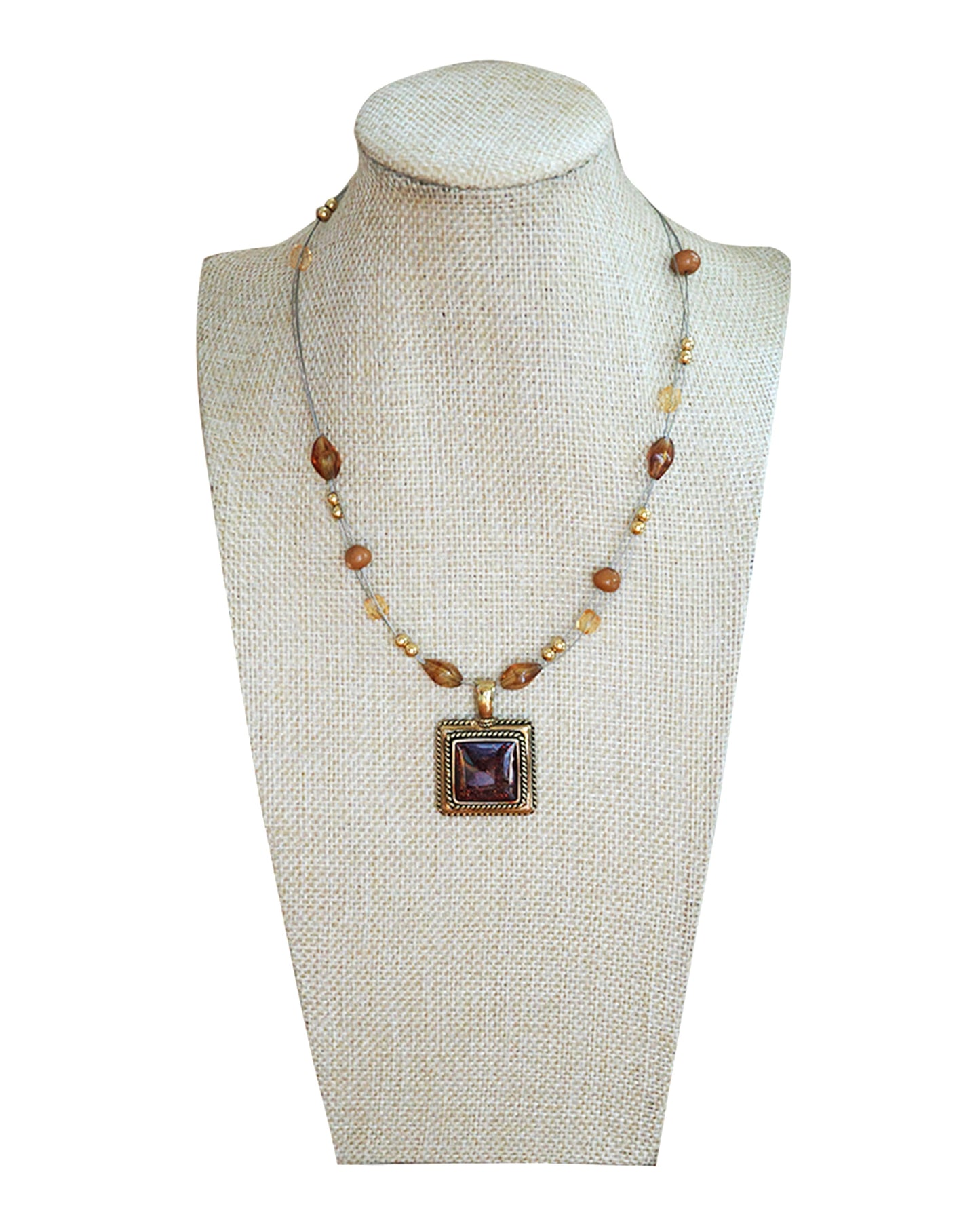Gold Square Amber Beads Necklace