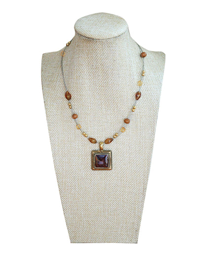 Gold Square Amber Beads Necklace