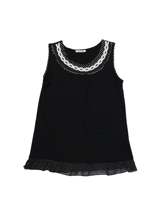 Axes Femme Black Polka Dot Lace Tank Top
