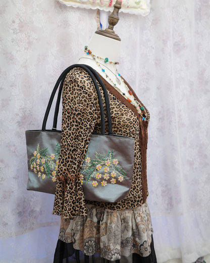 Grey Satin with Yellow Florals Bag