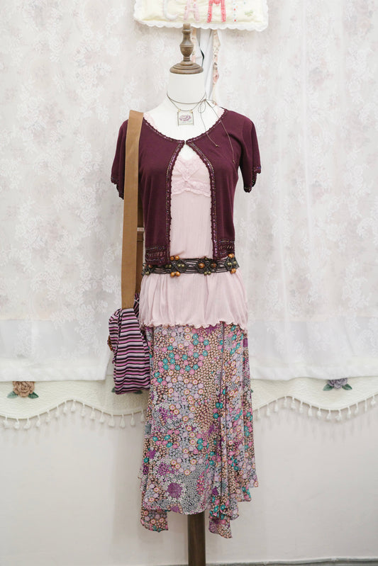 Purple-tone Floral Skirt