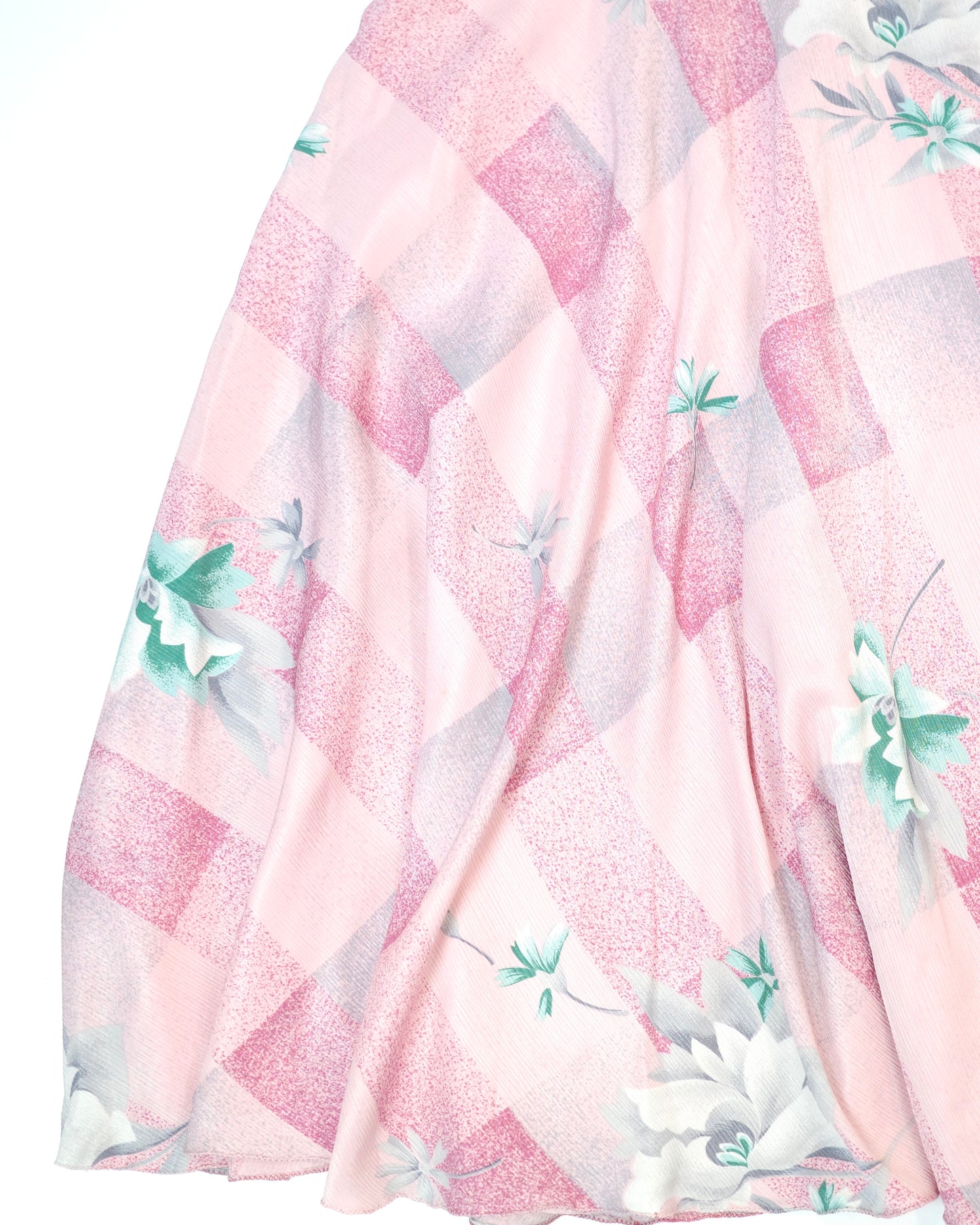Pink Gingham Skirt with Floral Print