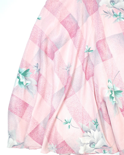Pink Gingham Skirt with Floral Print