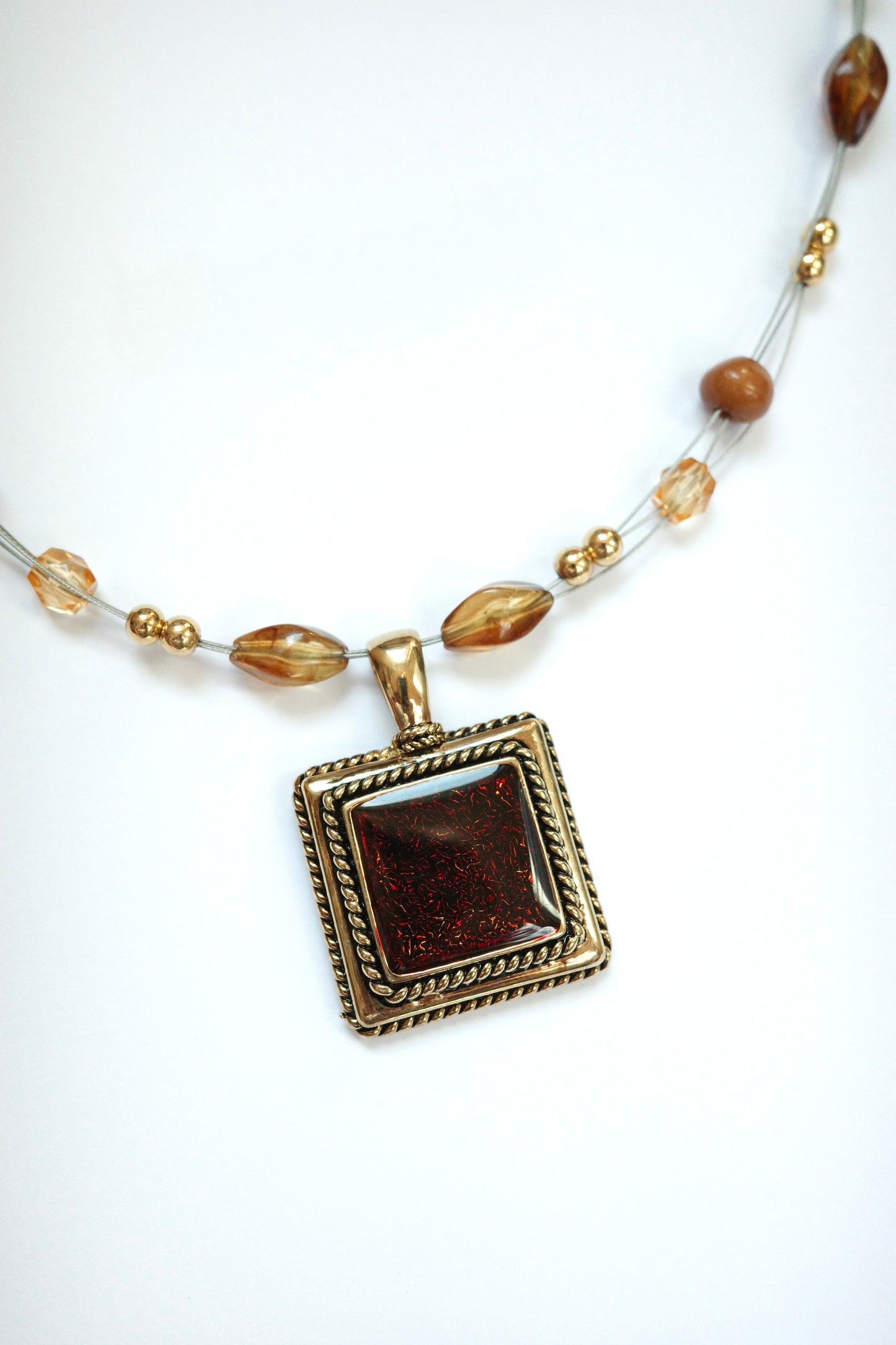 Gold Square Amber Beads Necklace