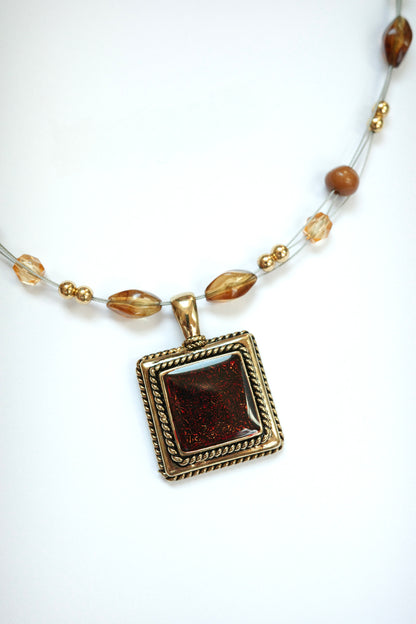 Gold Square Amber Beads Necklace