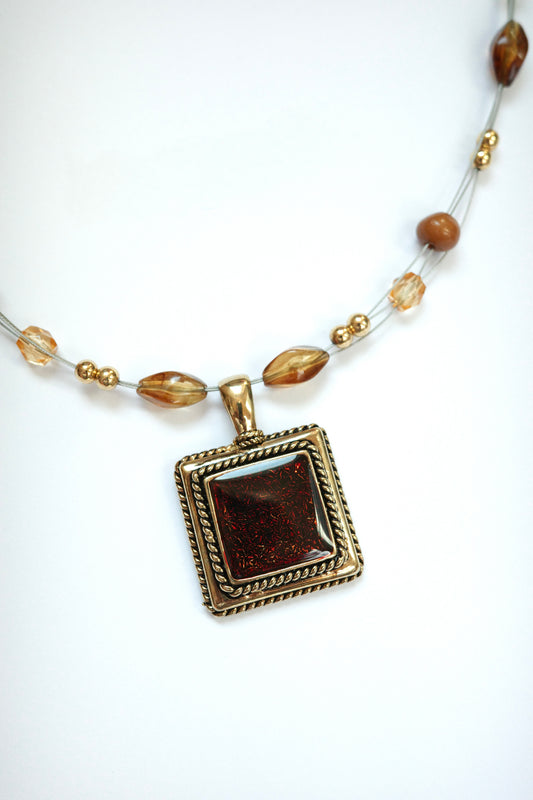 Gold Square Amber Beads Necklace