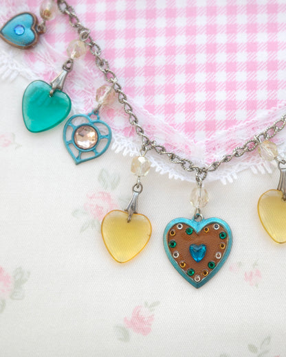Vintage Glass Works Studio  Heart Charms Necklace