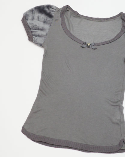 Grey Puffy Sleeves Top