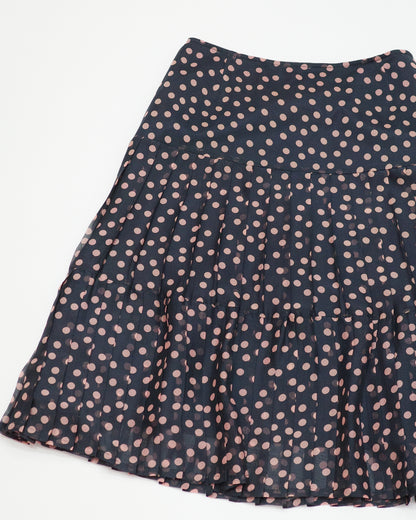 Navy x Pink Polka Dot Pleated Skirt