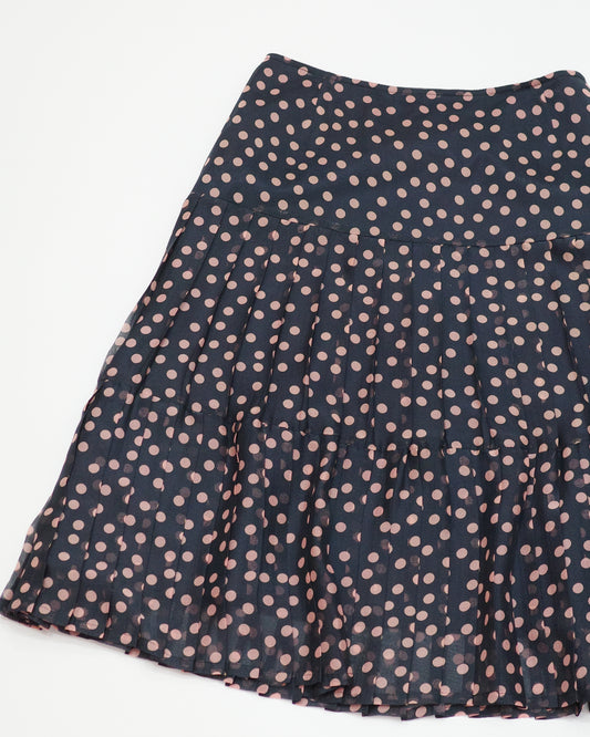 Navy x Pink Polka Dot Pleated Skirt