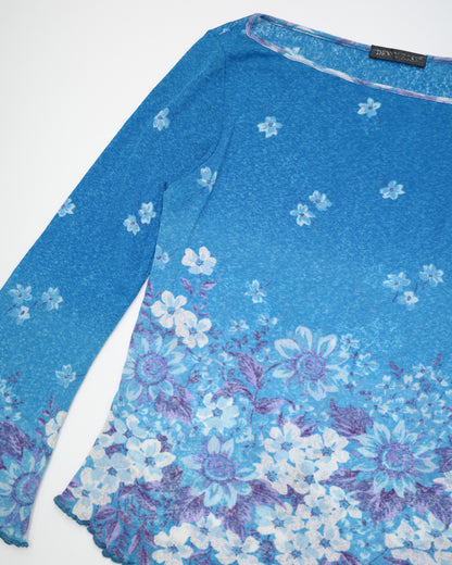Blue Floral Lettuce-Edge Top