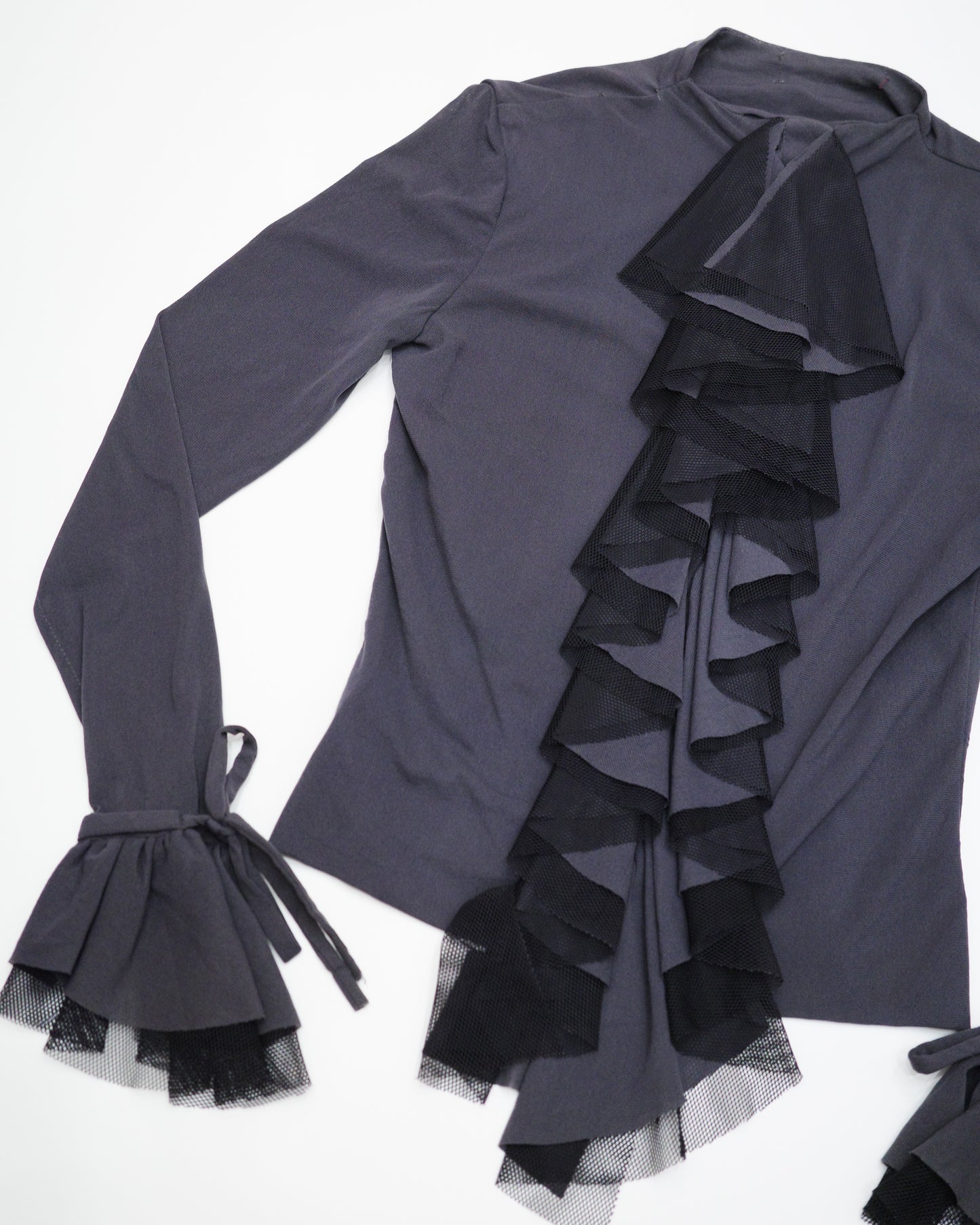 Grey Gothic Ruffle Blouse