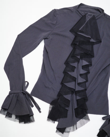 Grey Gothic Ruffle Blouse