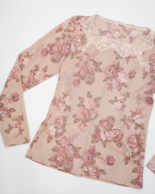 Dusty Rose Lace Trim Top