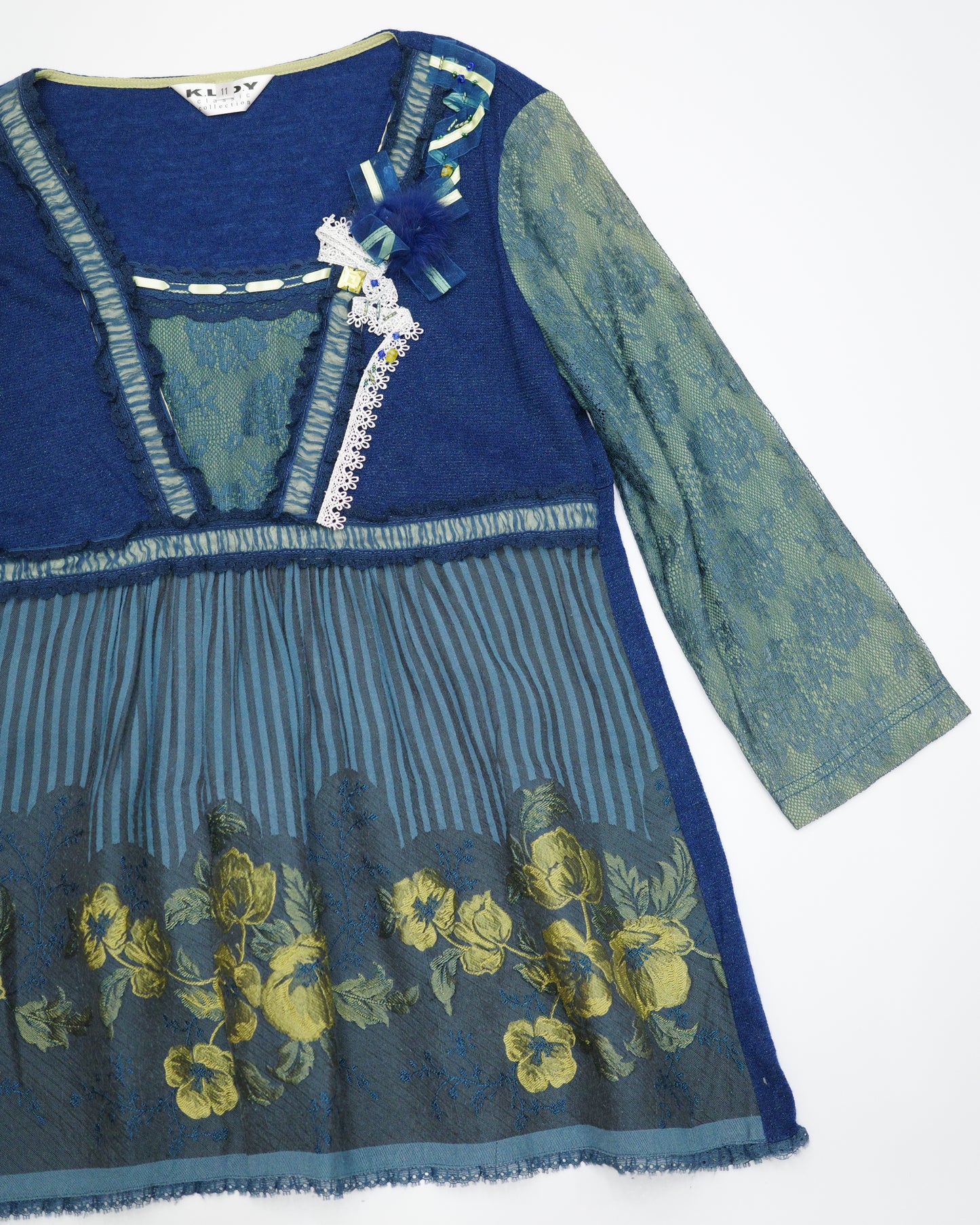 Teal & Navy Floral Lace Babydoll Blouse