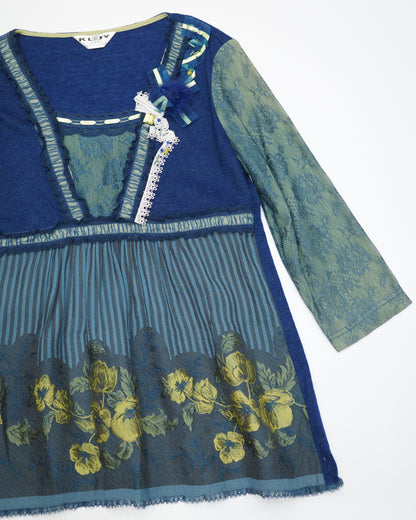 Teal & Navy Floral Lace Babydoll Blouse