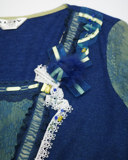 Teal & Navy Floral Lace Babydoll Blouse