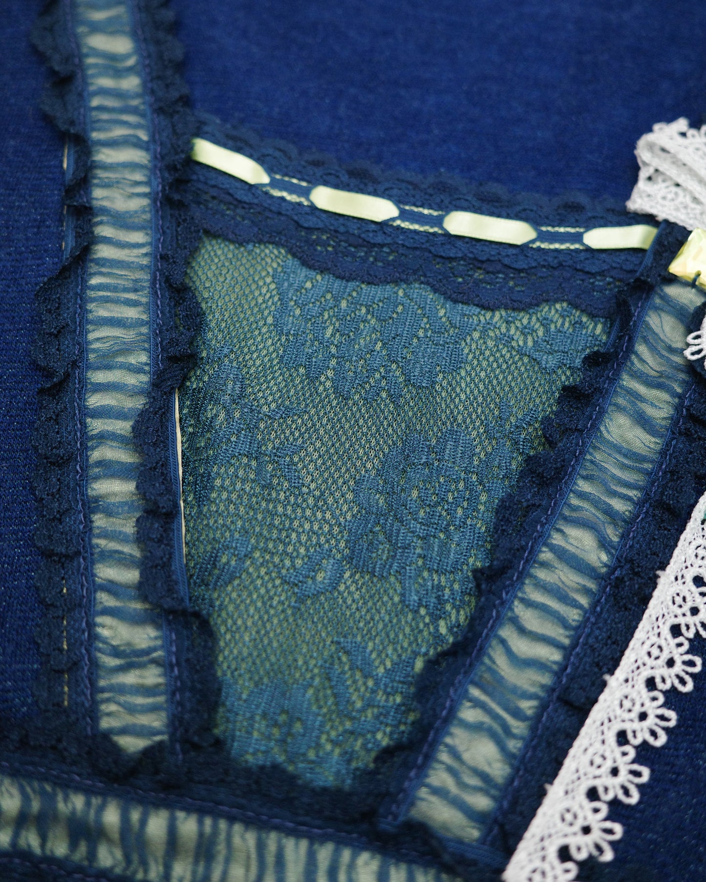 Teal & Navy Floral Lace Babydoll Blouse