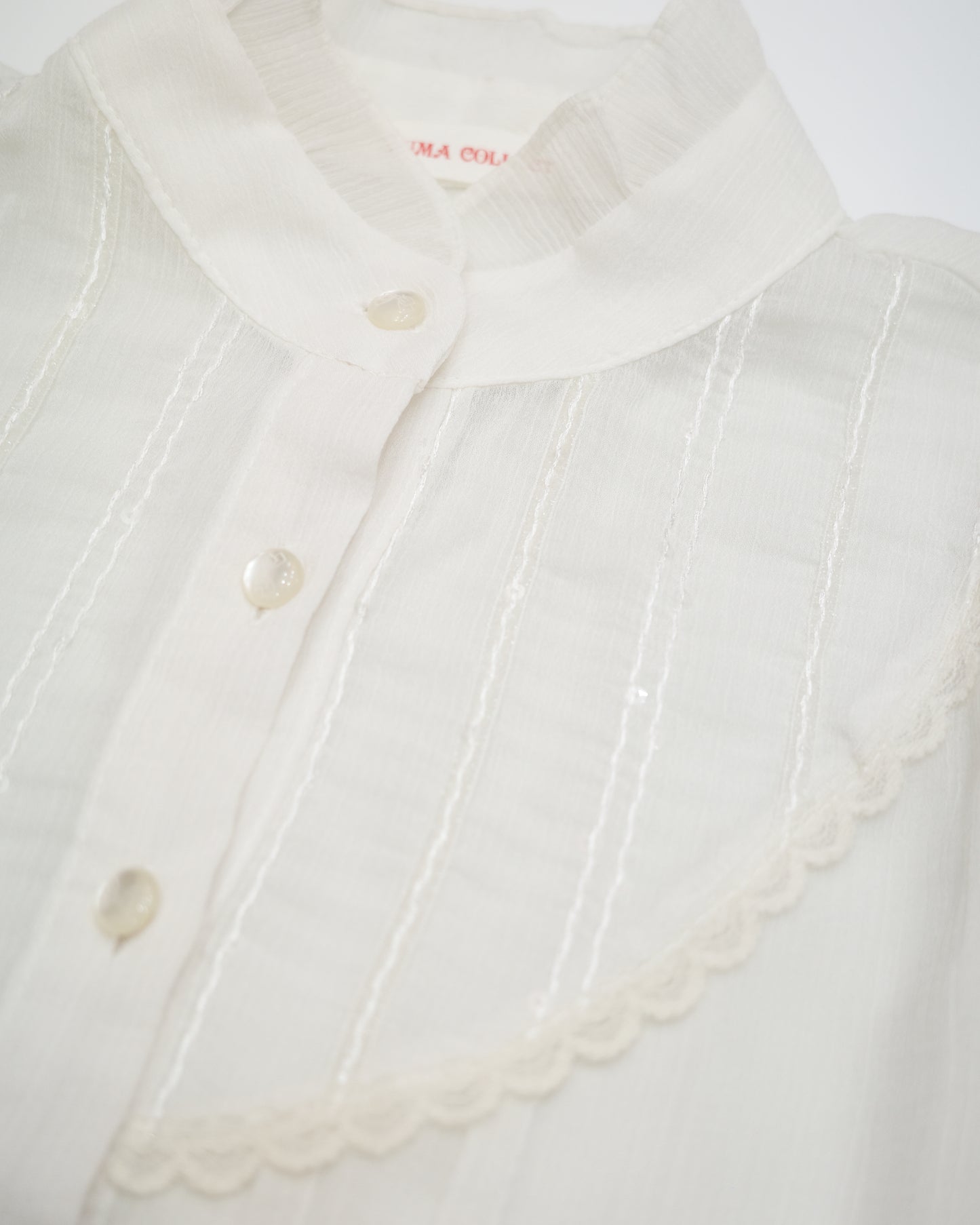 White Lace Shirt w/ Ribbon Buttons