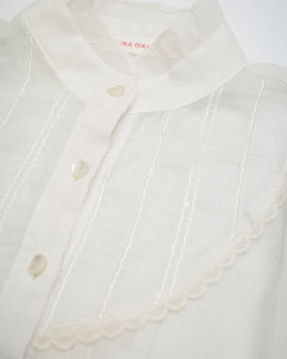 White Lace Shirt w/ Ribbon Buttons