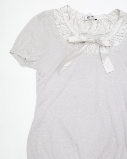 Moschino Cheap and Chic Silver Ribbon Knit Top