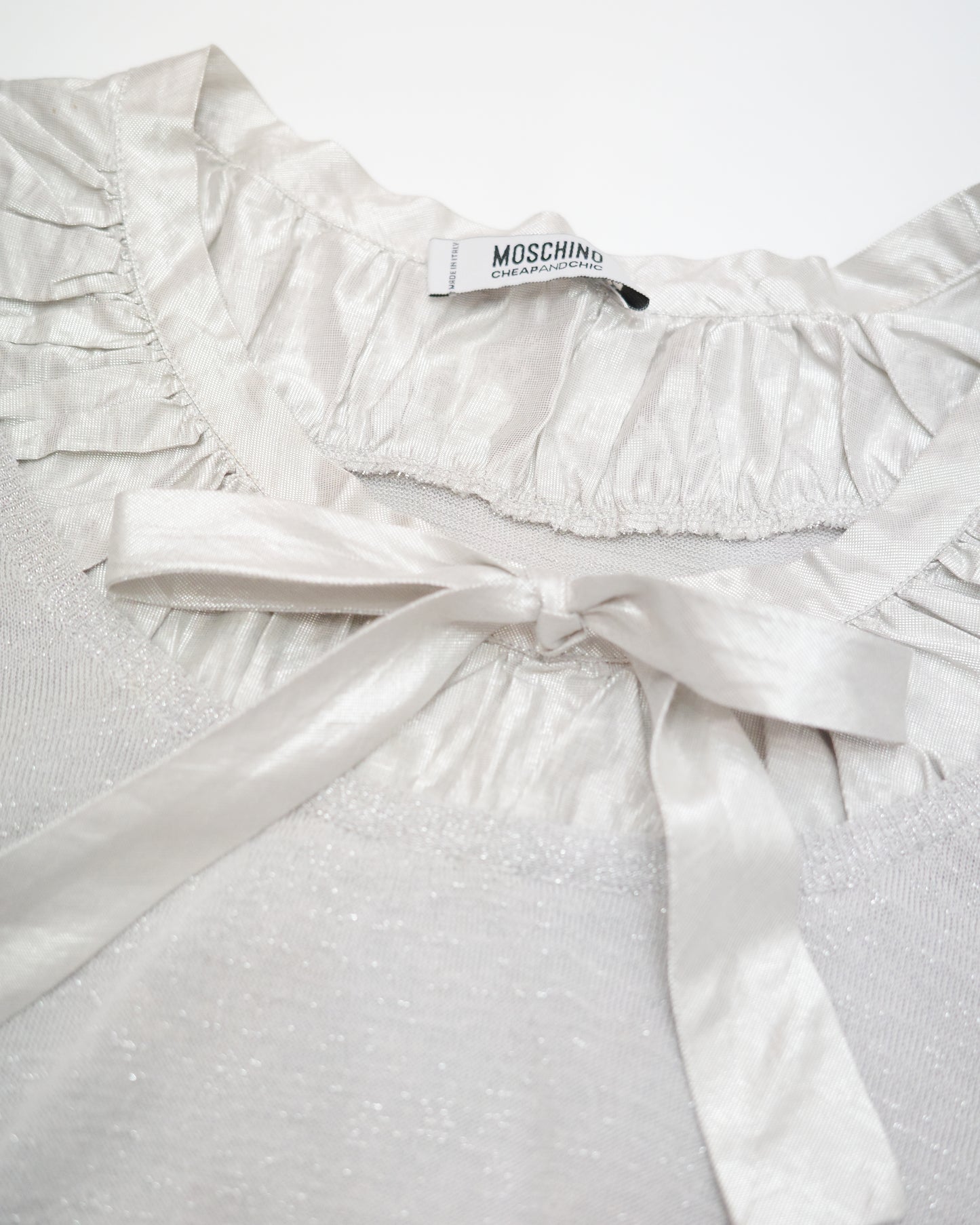 Moschino Cheap and Chic Silver Ribbon Knit Top
