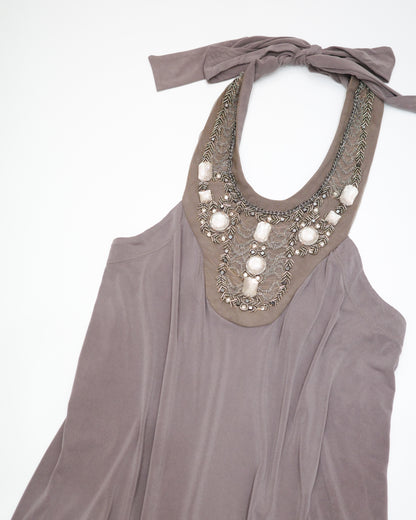 Mauve Beaded Halter Top