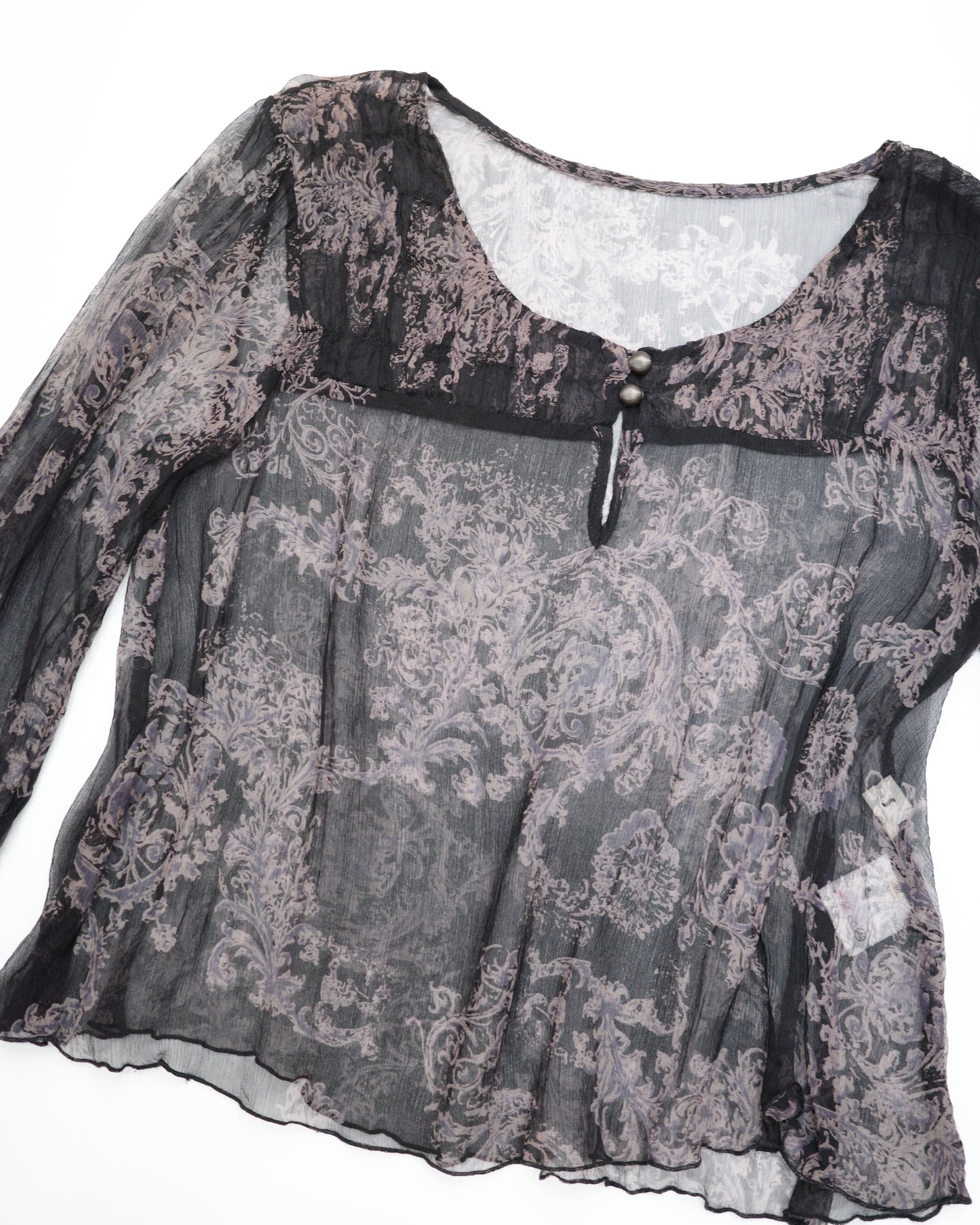 Damask Print Sheer Top