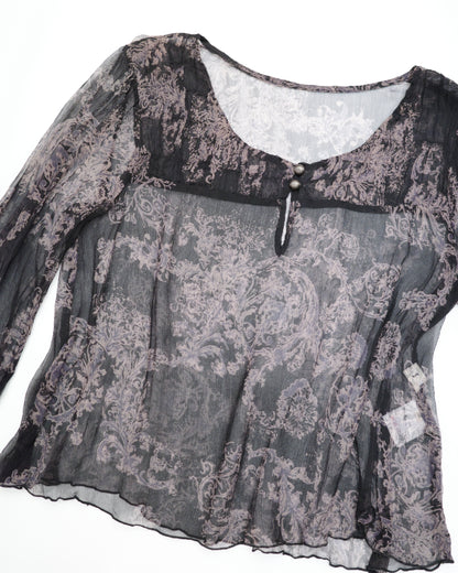 Damask Print Sheer Top