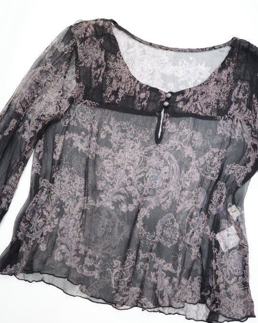 Damask Print Sheer Top