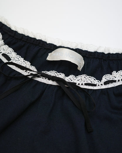 Jane Marple Black Top w/ Lace Trim