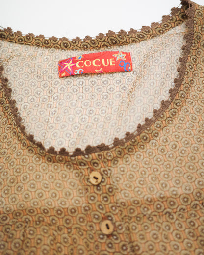 Cocue Brown-tone Sheer Floral Vest Dress