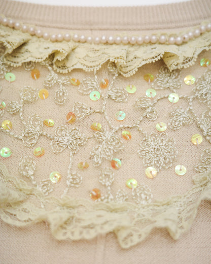Cream Lace Cami w/ Pearl & Sequins Details