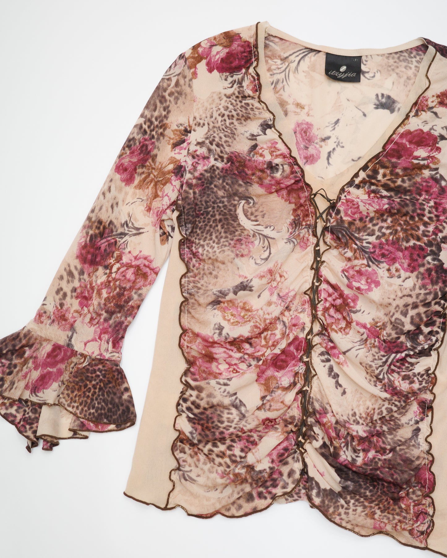 Mixed Floral & Leopard Mesh Blouse