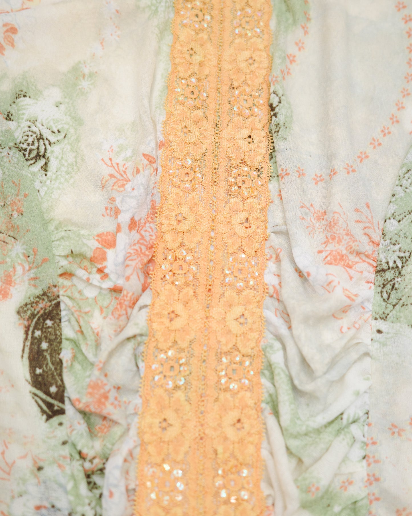 Sage & Peach Lace Trim Blouse