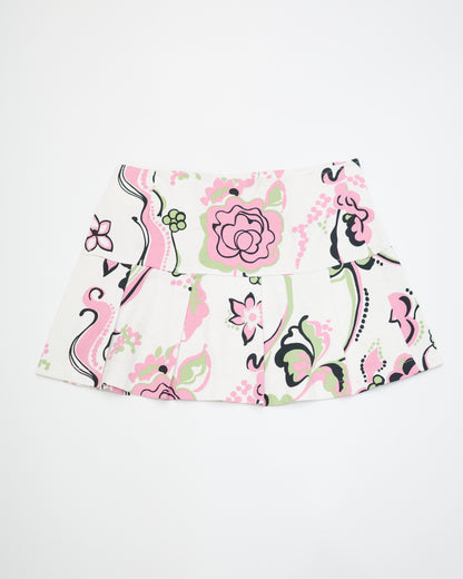 Retro Floral Belted Mini Skirt