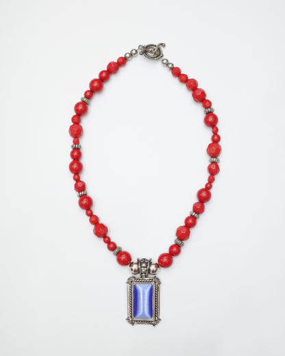 Ornate Blue & Red Statement Necklace