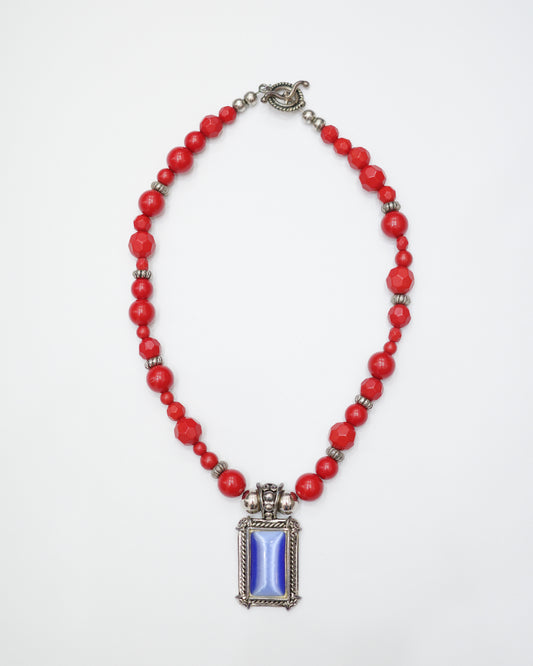 Ornate Blue & Red Statement Necklace