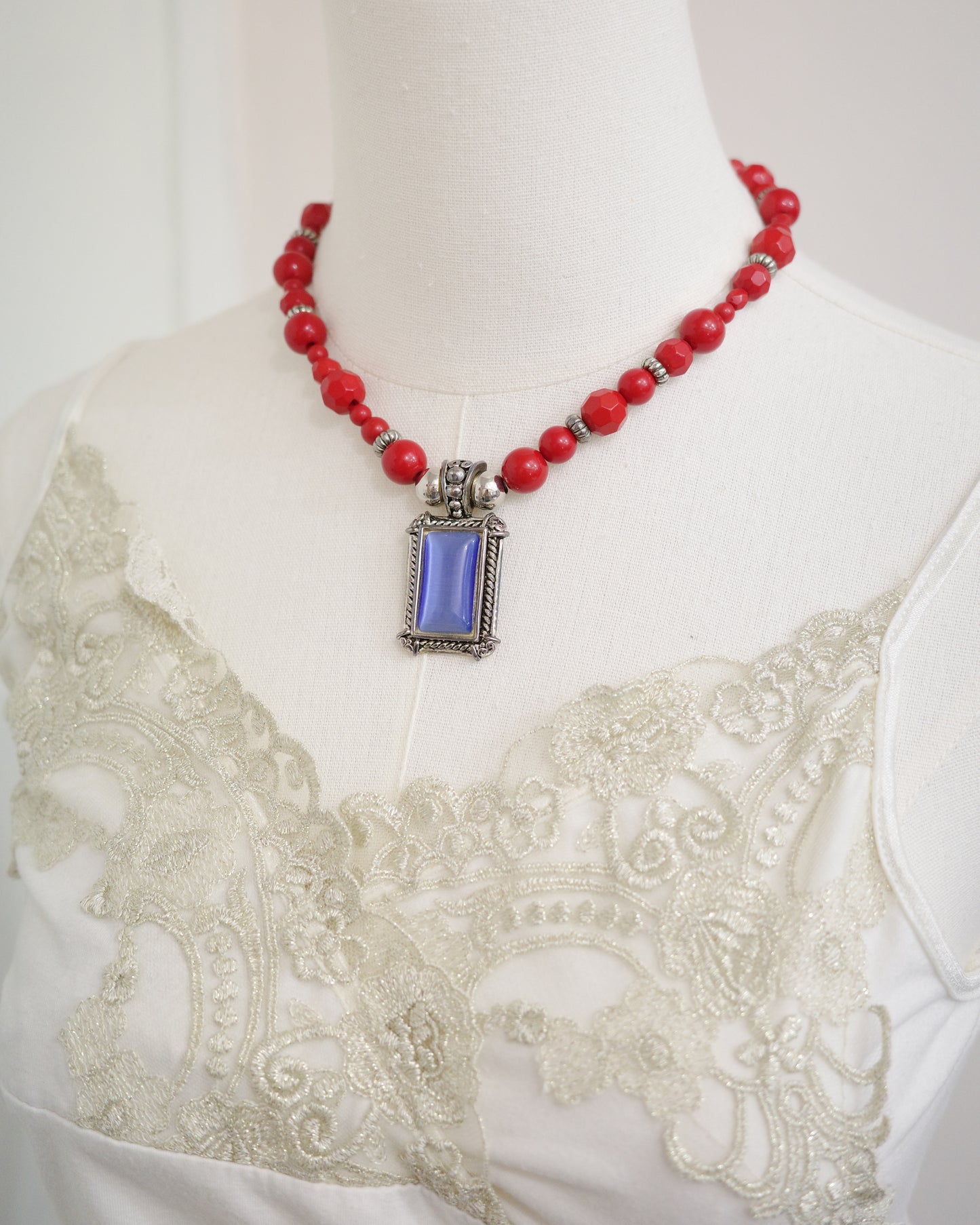 Ornate Blue & Red Statement Necklace