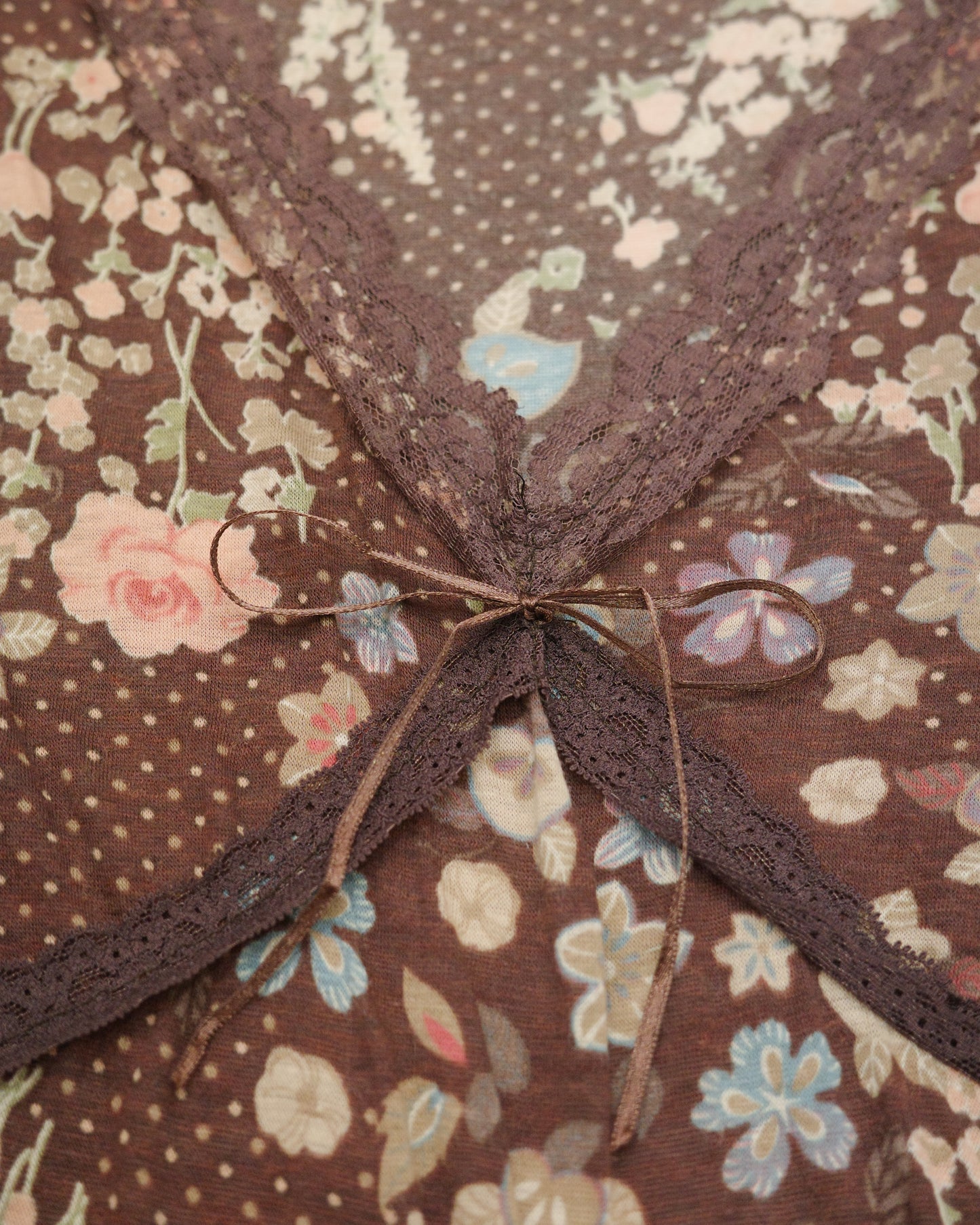 Brown Floral & Polka Dot Lace Trim Tank