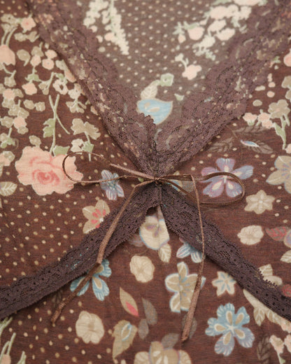 Brown Floral & Polka Dot Lace Trim Tank