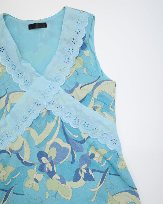 Blue Floral Eyelet Lace Tank